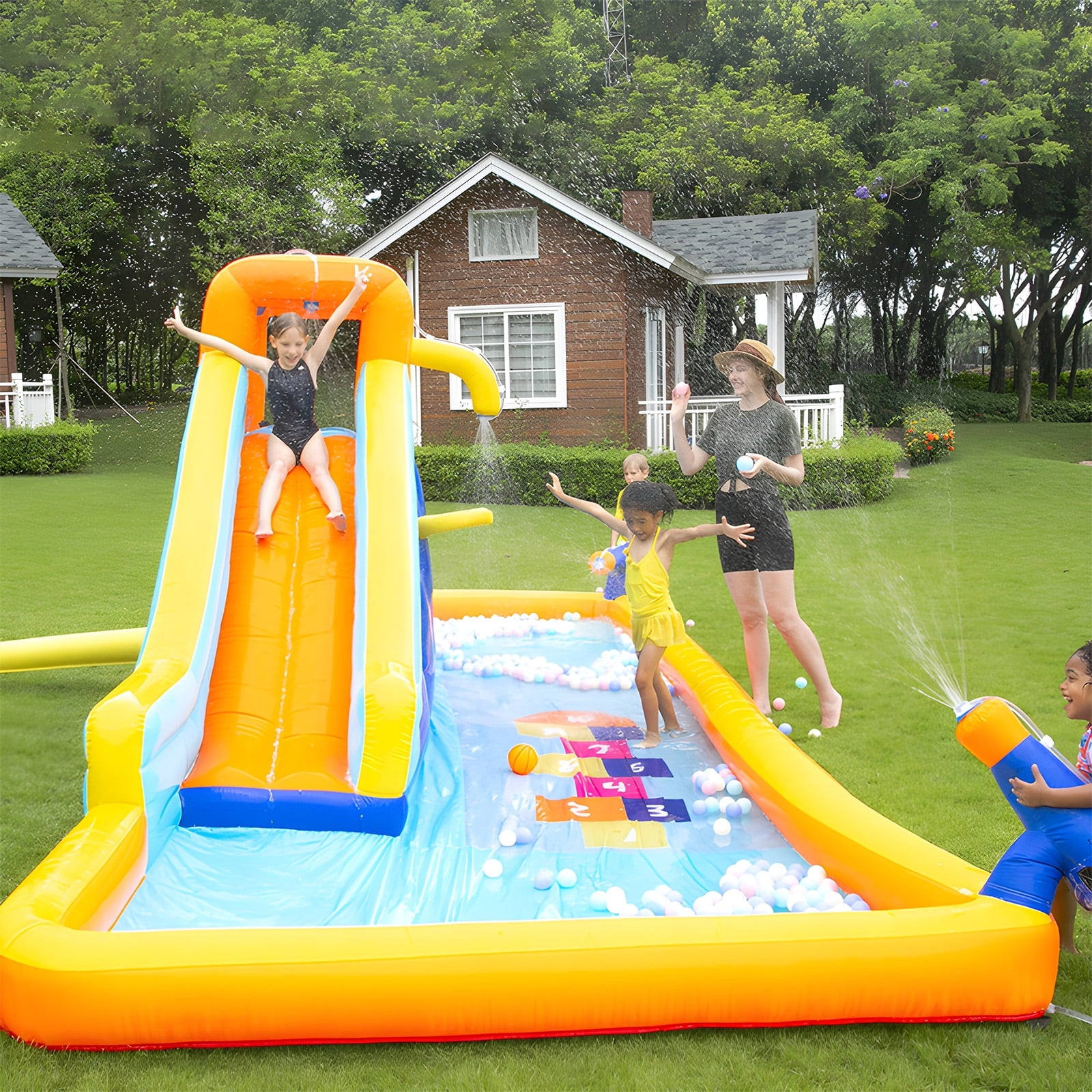SUGIFT Inflatable Kids Water Slide Park Bounce House Water Slide Castle, 212.6x84.6x92.5in