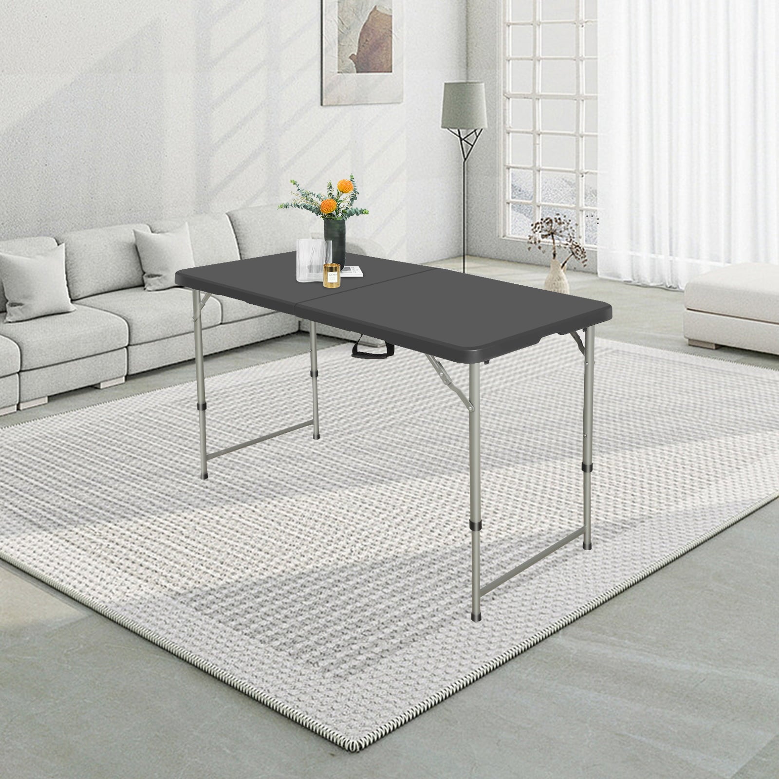 SUGIFT 4 Foot Folding Table Black Indoor Outdoor Folding Card Table