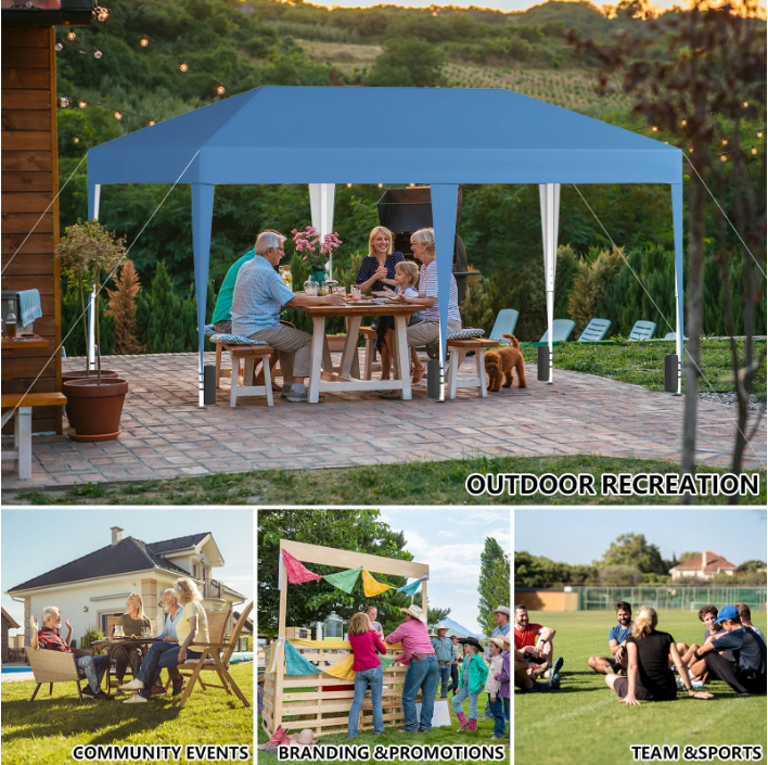 SUGIFT 10x20ft Pop Up Canopy Tent Easy Setup Outdoor Canopy for Outdoor Events, Party, Wedding Blue