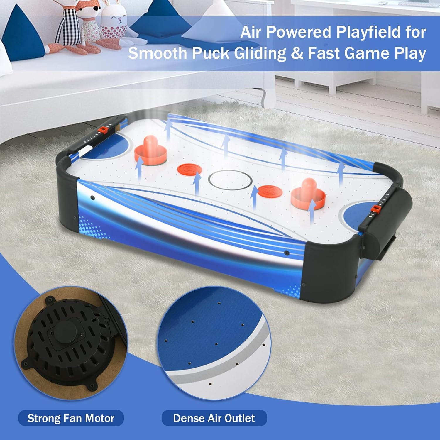 SUGIFT Table Top Air Hockey Table for Kids Mini Tabletop Air Hockey Game Electric Motor Fan 2 Pushers and 2 Air Hockey Pucks Great for Playing on The Floor Tabletop