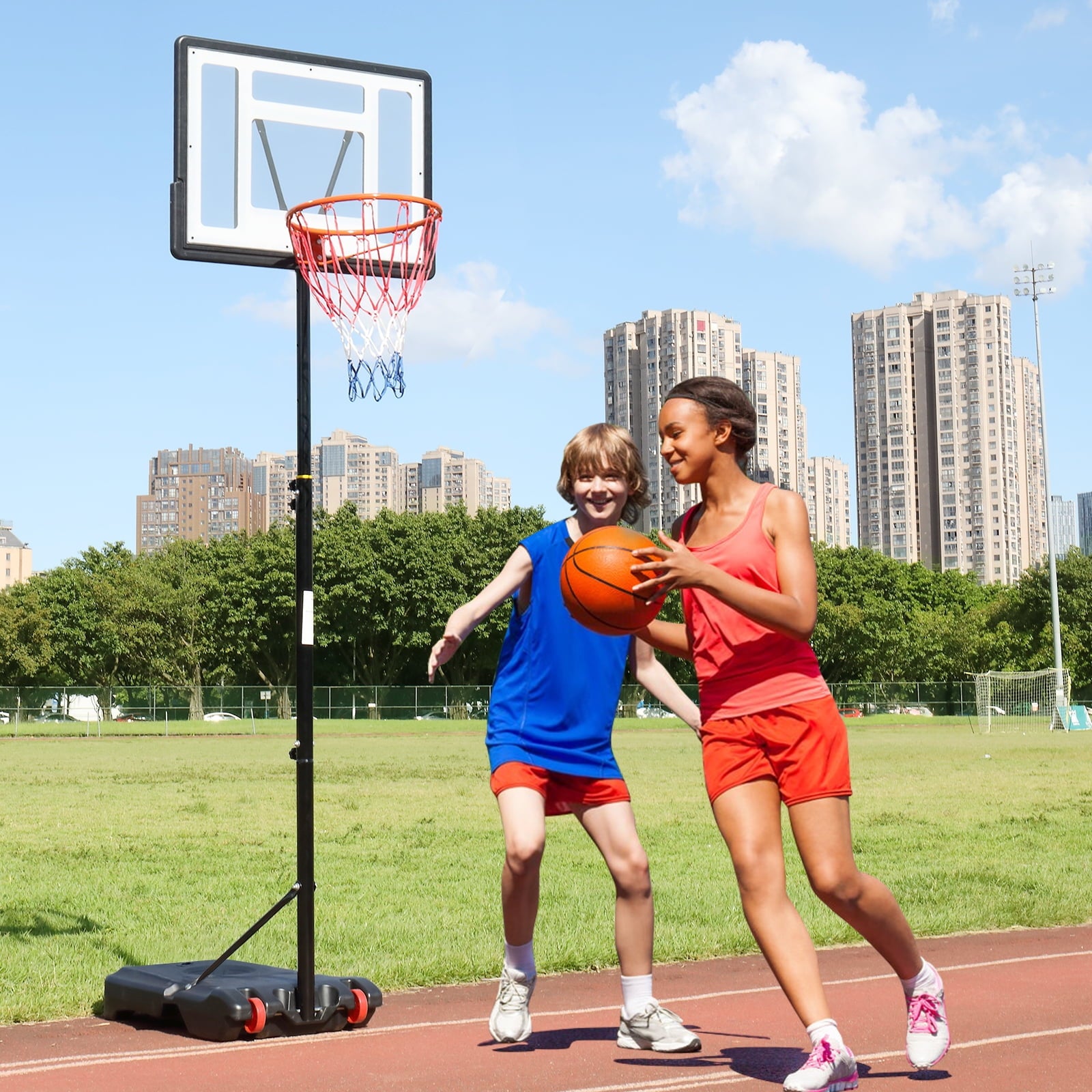 ortable Basketball Hoop Stand, 6.5-8 ft Adjustable Basketball Goal System