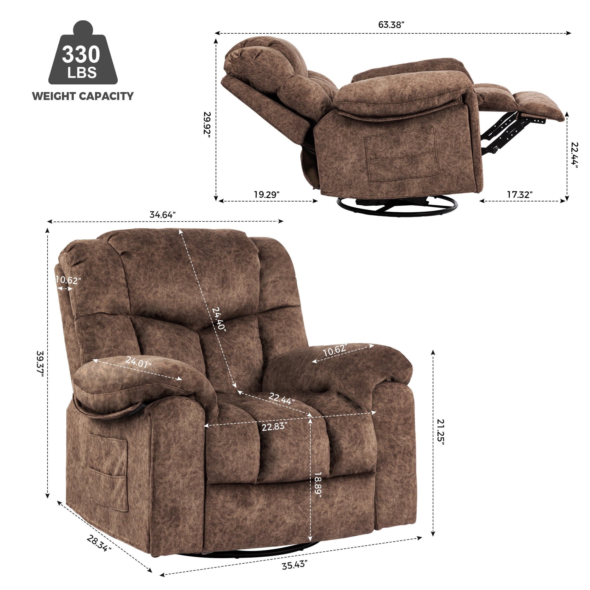 SUGIFT Swivel and Rocking Recliner Chair with Massage and Heating Bonded Leather Sofa