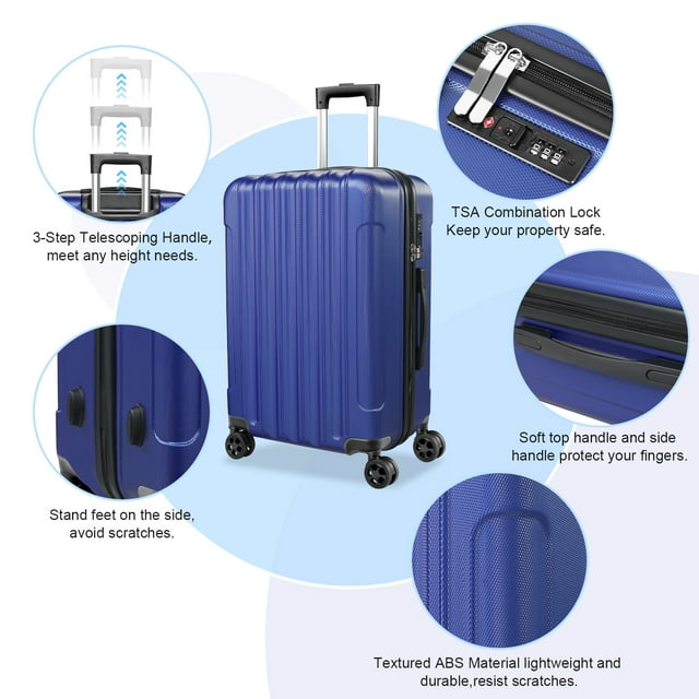 SUGIFT 3 Piece Luggage Sets ABS Hardshell Hardside with TSA Lock, Blue