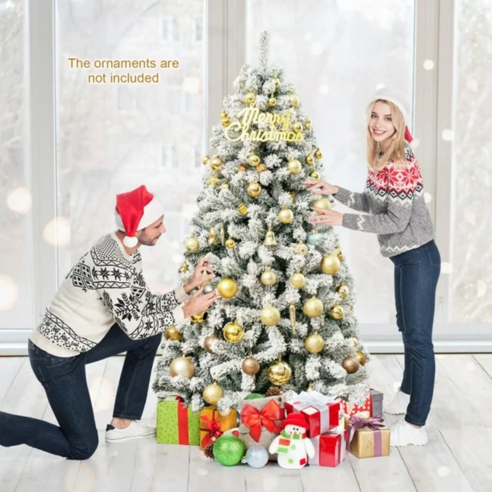 SUGIFT 6ft Snow Flocked Christmas Tree Unlit Holiday Decor