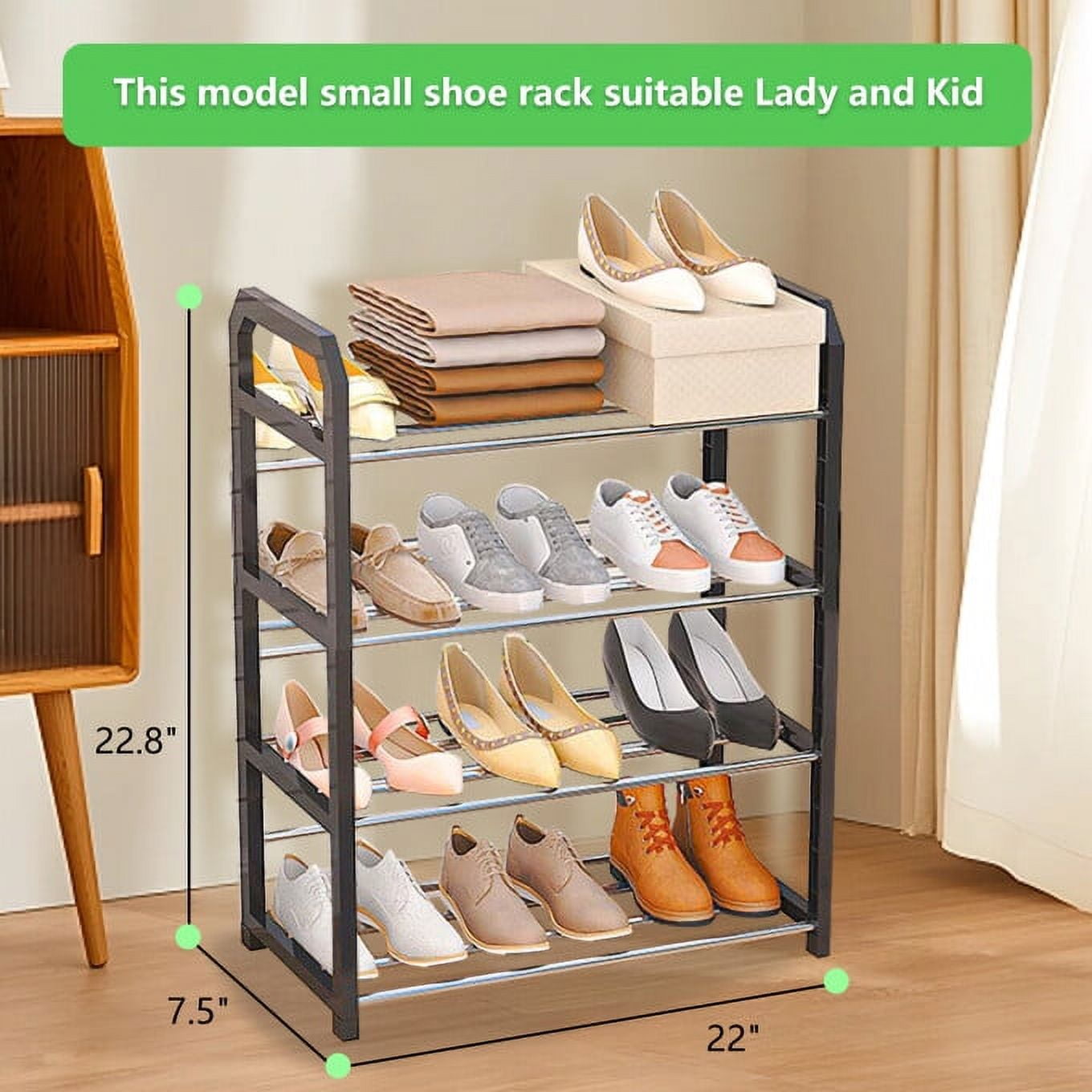 SUGIFT 4 Tier Shoe Rack Steel Shoe Shelves Organizer for Closet Hallway Bedroom Entryway Black