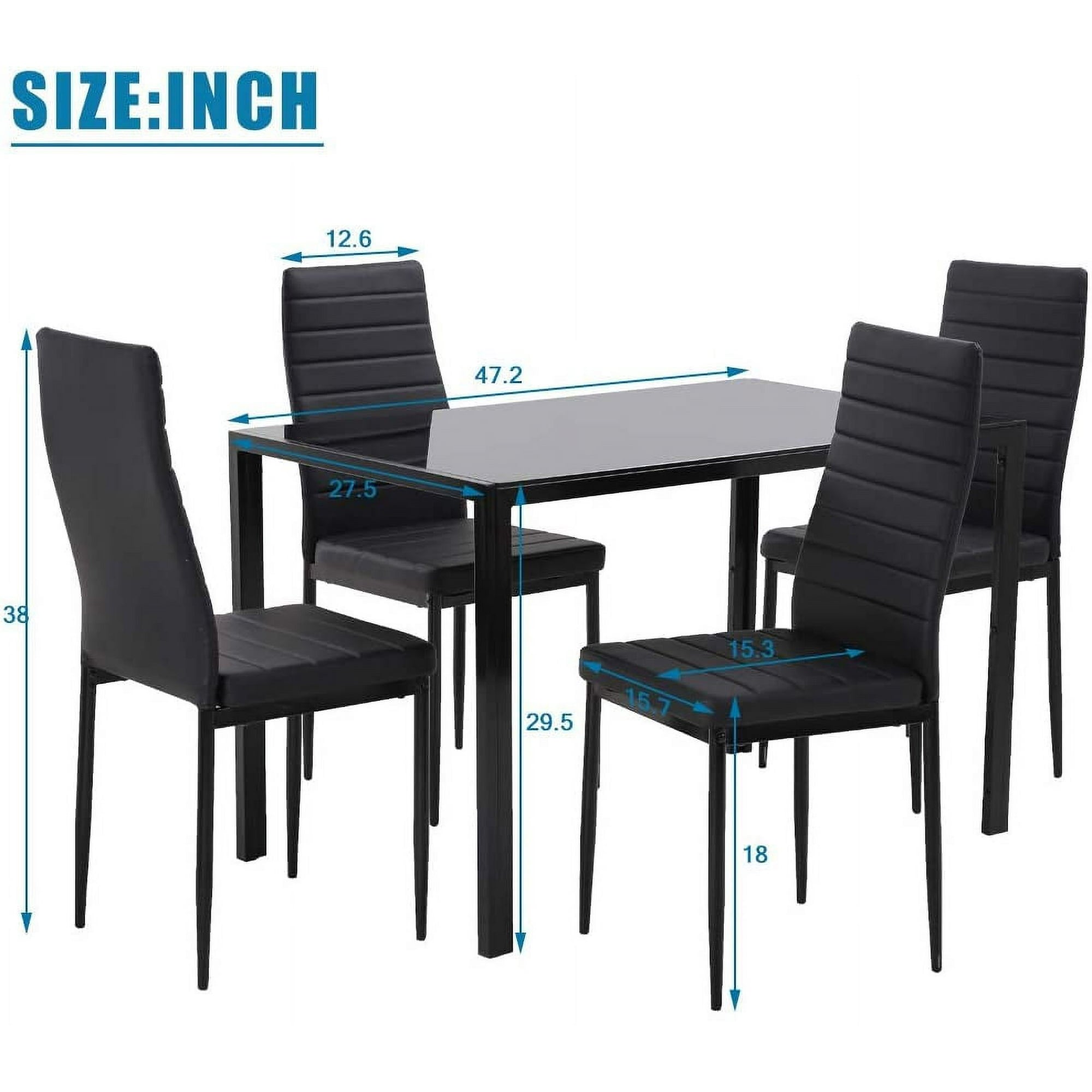 YouYeap 5 Piece Dining Table Set for 4 Glass Dining Table and 4 Chairs Black