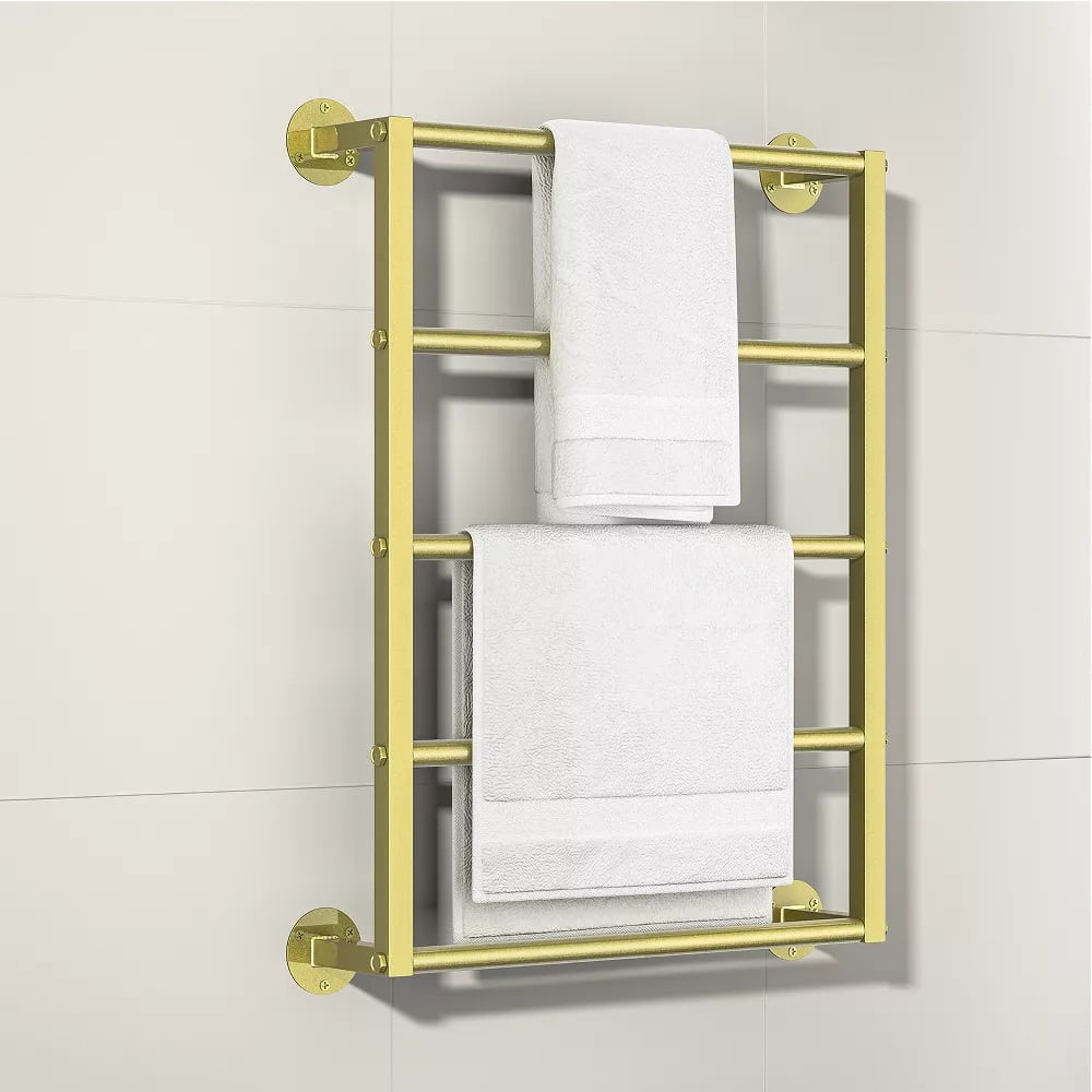 SUGIFT 18 Towel Rack Wall Mounted 5-Tier Towel Holder Space Saving Towel Storage Organizer for Bathrooms Gold