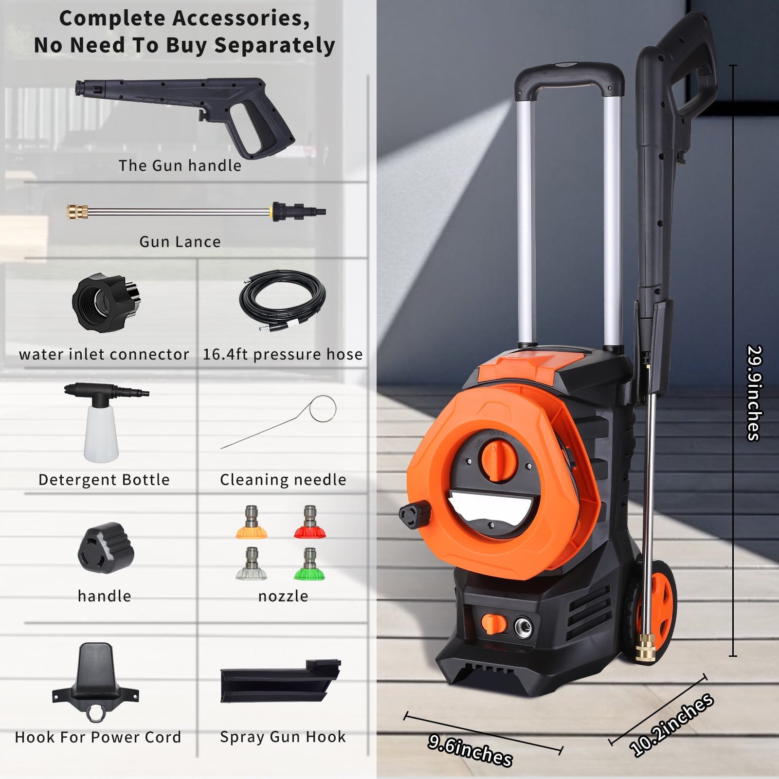 Vebreda 1800W Electric Pressure Washer 3300PSI 2.0GPM Pressure Cleaner, Orange