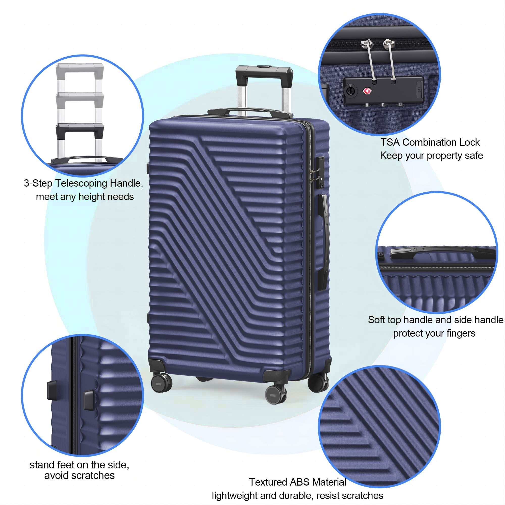SUGIFT 3-Piece Hardshell Spinner Luggage Set (20in,24in,28in) with Scratch-Resistant Finish - Blue