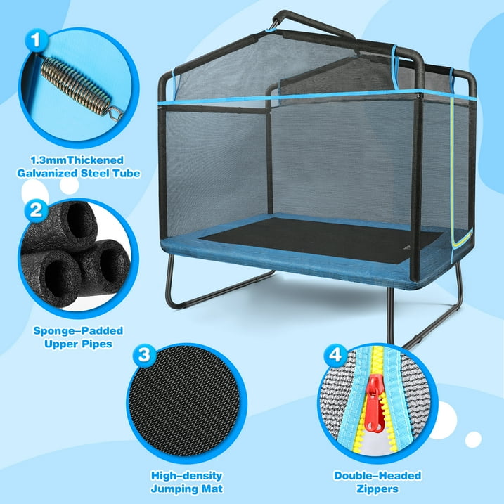 SUGIFT 3-in-1 Kids Trampoline with Swing Horizontal Bar, Indoor/Outdoor, Ages 3¨C8, Blue