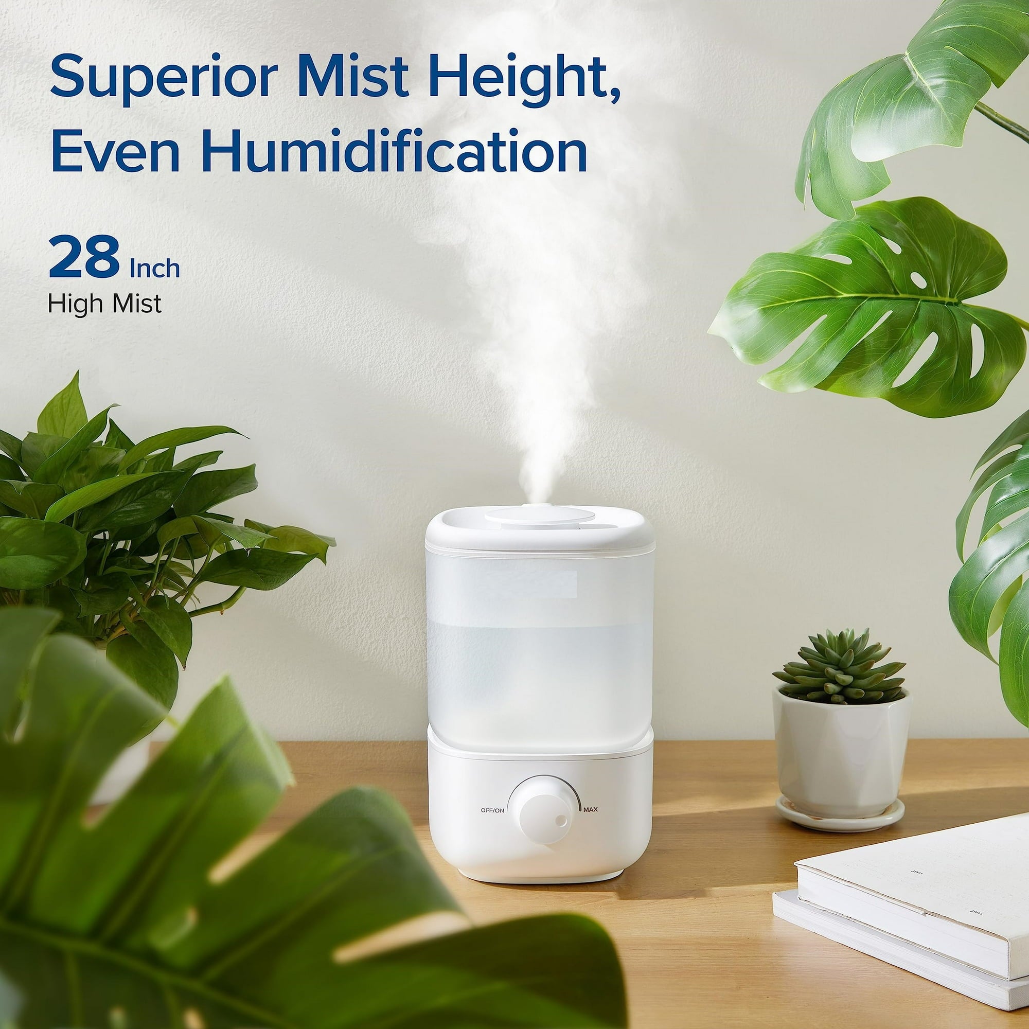 SUGIFT Humidifiers for Bedroom Top Fill 4L Supersized Cool Mist Humidifier 32H Runtime 28 dB Quiet Air Humidifier for Large Room Night Light