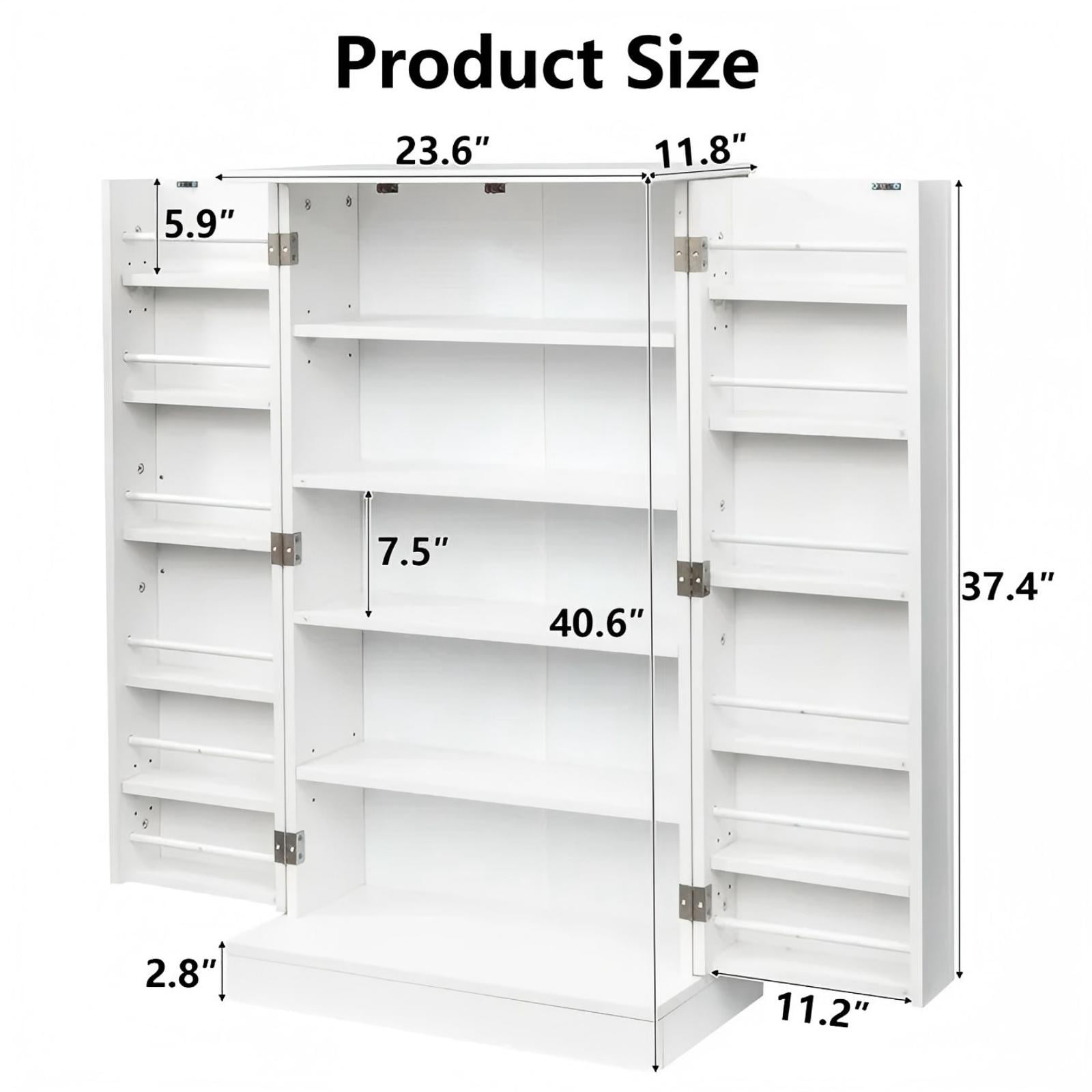 SUGIFT 41 Kitchen Storage Cabinet Freestanding Pantry Cabinet with 5-Layer Adjustable Shelves for Dining Room White