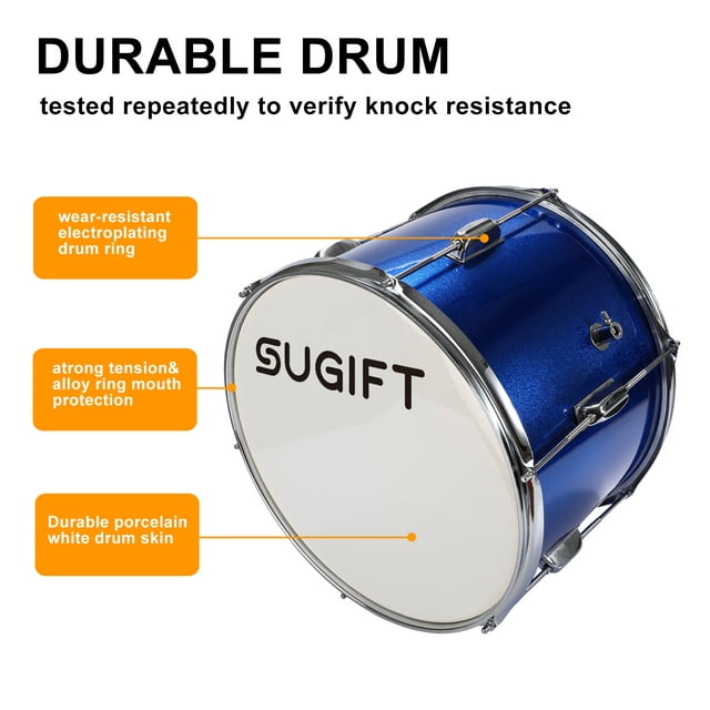 SUGIFT 3-Piece Junior Drum Set with Throne, Pedal, Drumsticks, Blue