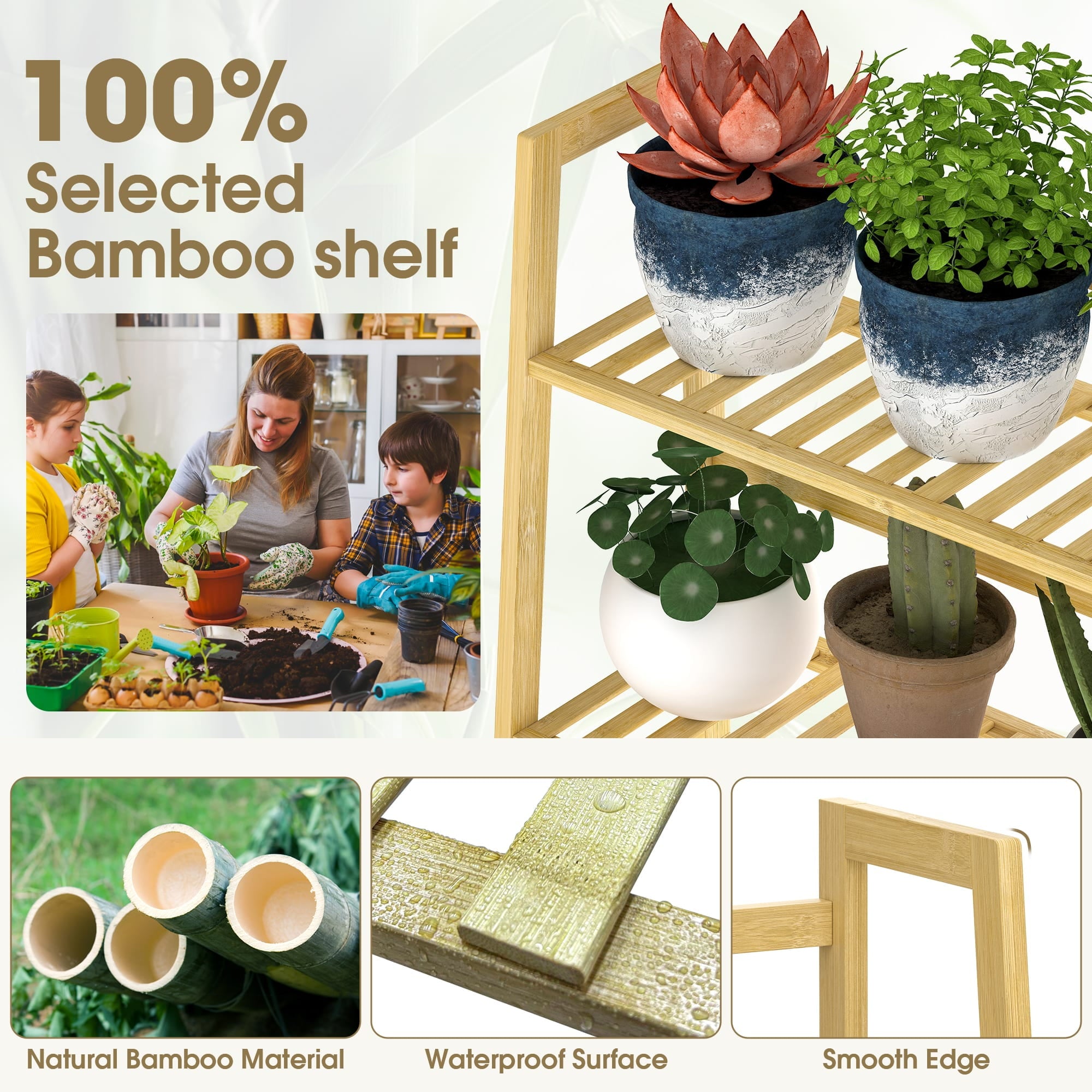 SUGIFT 4 Tier Plant Stand with Guardrails Plant Stands for Indoors Patio Wood Bathroom Storage Organizer
