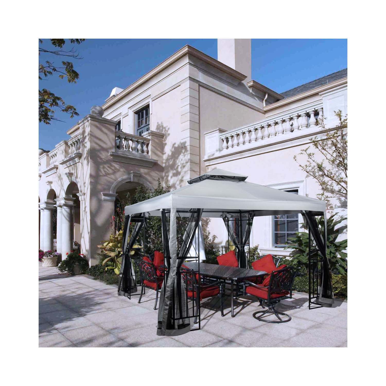 SUGIFT 10x10ft Gazebo Gazebo with Mosquito Netting, Waterproof Metal Frame Gazebo for Backyard, Gray
