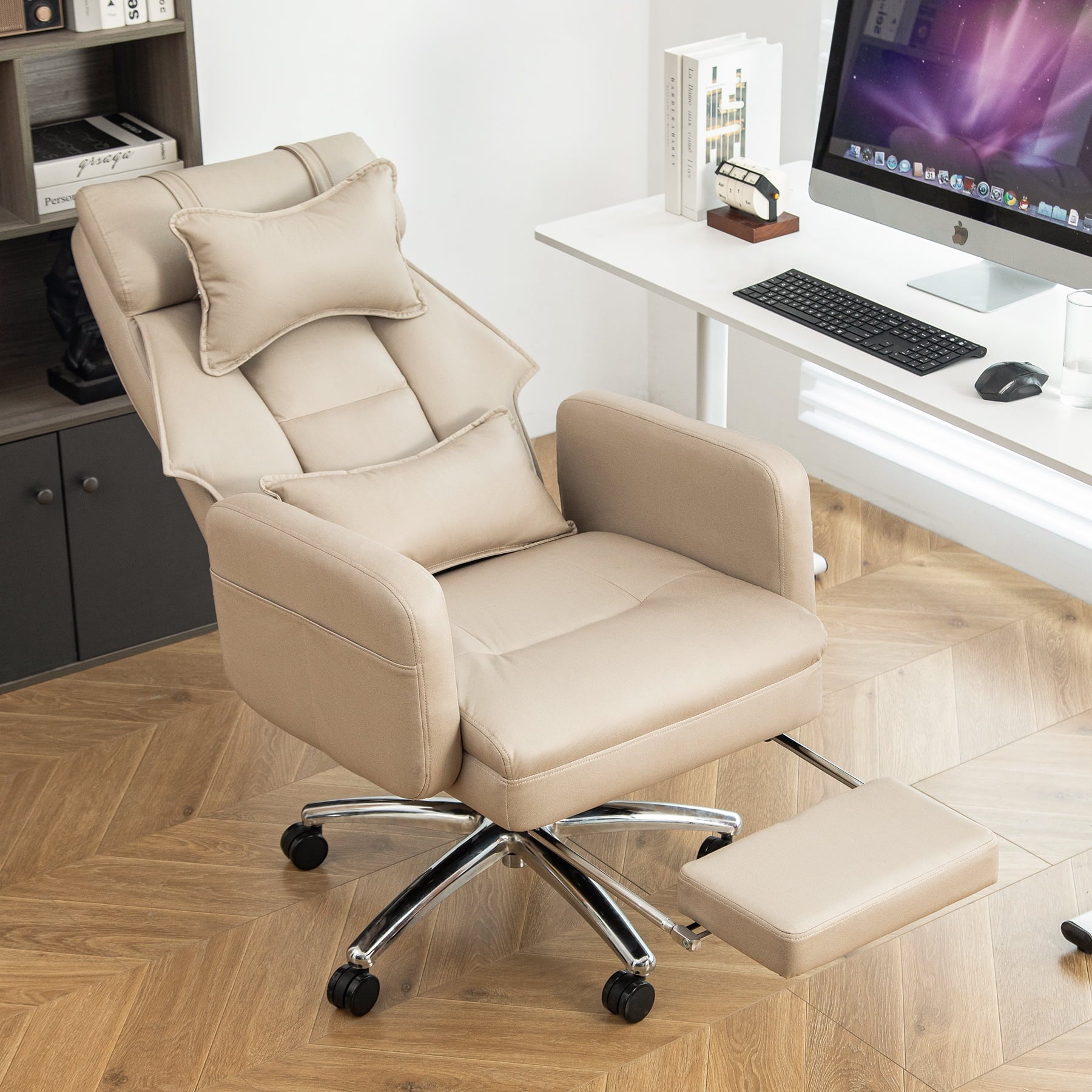 SUGIFT Swivel Ergonomic Office Chair, Technology Leather High Back Office Chair with Lumbar Support Headrest