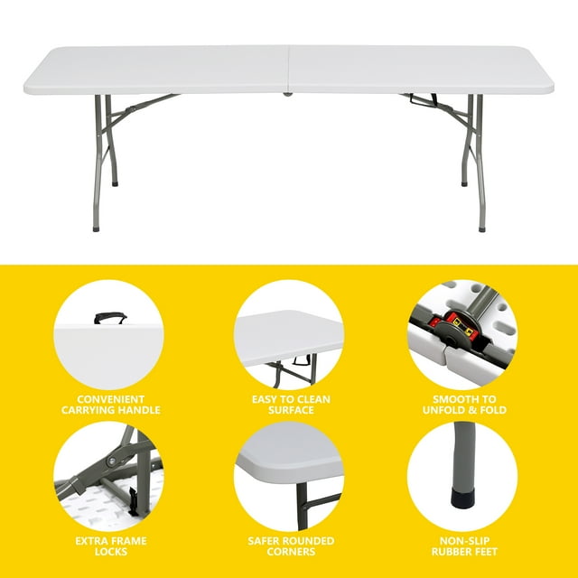 GIVIMO 8ft Long Folding Party Table for Office, Beach, Picnic, Garden, Home, Dining, Wedding Indoor Outdoor-White