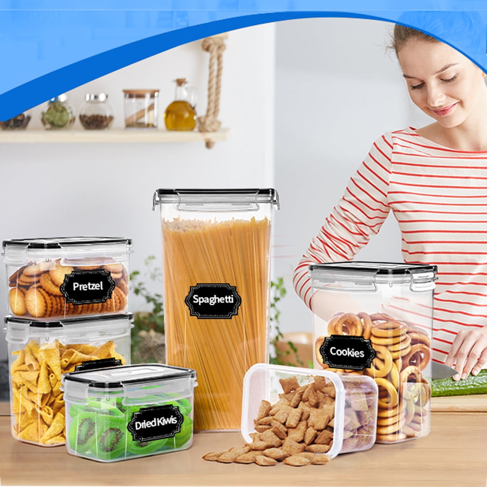 SUGIFT Food Storage Container Set, 24pcs Plastic Kitchen Pantry Organization Canisters, Black