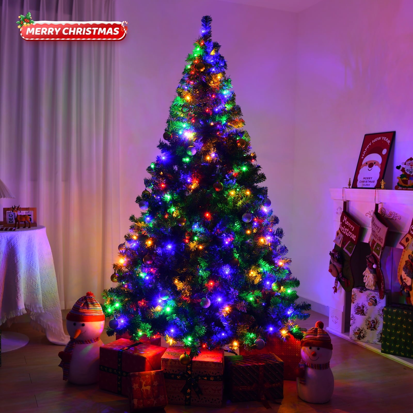 SUGIFT 7.5Ft Pre-Lit Artificial Christmas Tree Hinged 400 LED Lights