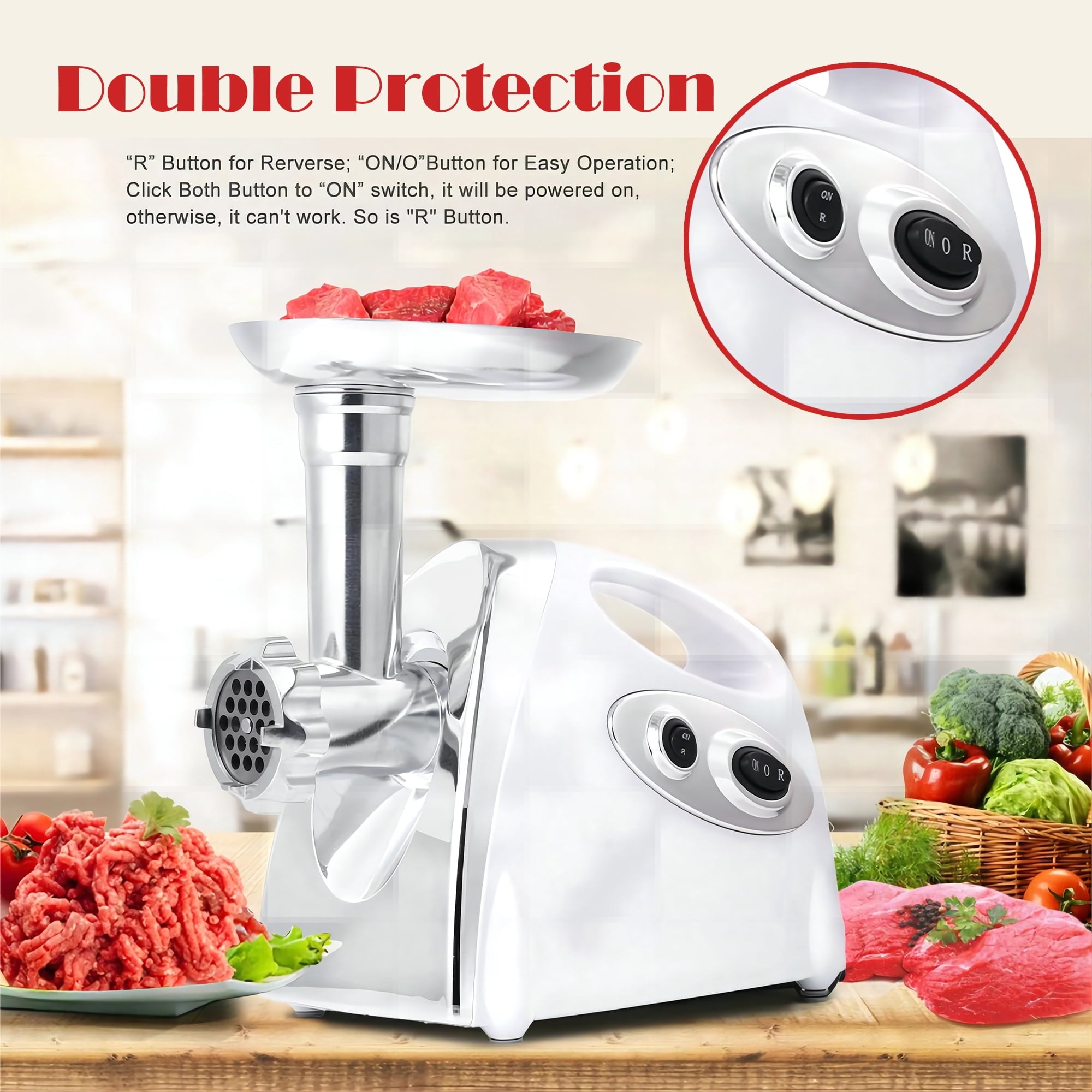 SUGIFT 1200W Electric Meat Grinder with Sausage Kit and 3 Grinder Plates, Sausage Stuffer Maker