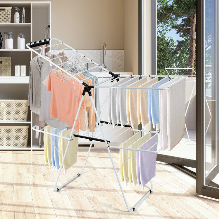 SUGIFT 2-Level Foldable Clothes Drying Rack with Adjustable Gullwing