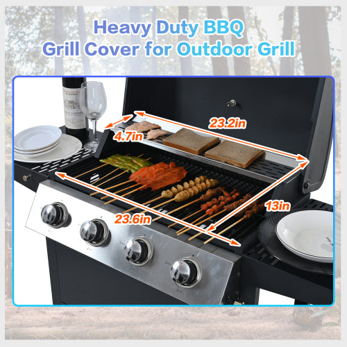 SUGIFT Propane Gas Grill 4 Burner Barbecue Grill, Stainless Steel 34,000 BTU Patio Garden Barbecue Grill with Two Shelves, Lid, Wheels and Bottle Opener