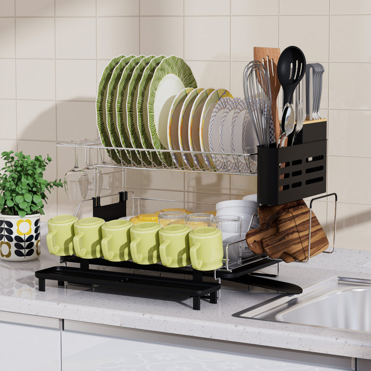SUGIFT 2-Tier Detachable Dish Drying Rack with Cutlery Holder