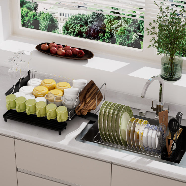 SUGIFT 2-Tier Detachable Dish Drying Rack with Cutlery Holder