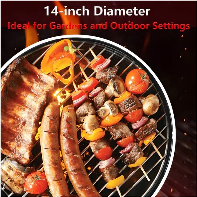 SUGIFT 14in Steel Portable Charcoal Grill, for Backyard Camping, Black
