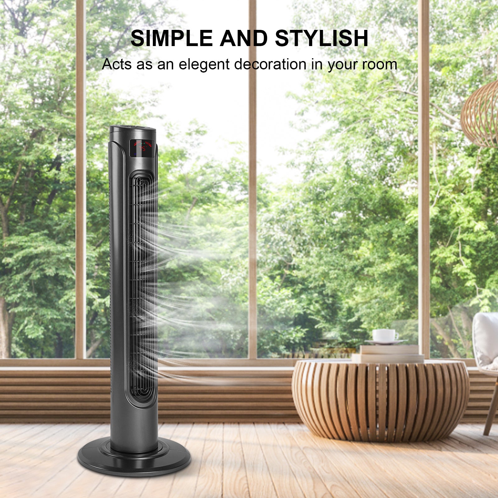 SUGIFT 36 Inch High Efficiency Cooling Tower Fan with 3 Speed Settings and 15 Hour Timer, 70 Degree Auto Oscillating with Remote, Standing Fan for Bedroom Home Office
