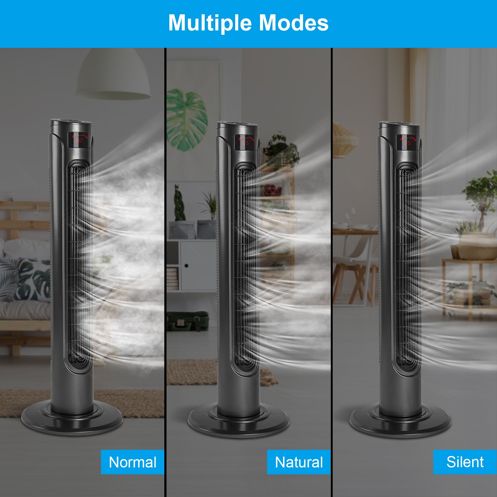 SUGIFT 36 Inch High Efficiency Cooling Tower Fan with 3 Speed Settings and 15 Hour Timer, 70 Degree Auto Oscillating with Remote, Standing Fan for Bedroom Home Office