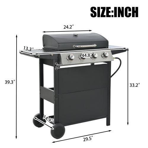 SUGIFT Propane Gas Grill 4 Burner Barbecue Grill, Stainless Steel 34,000 BTU Patio Garden Barbecue Grill with Two Shelves, Lid, Wheels and Bottle Opener