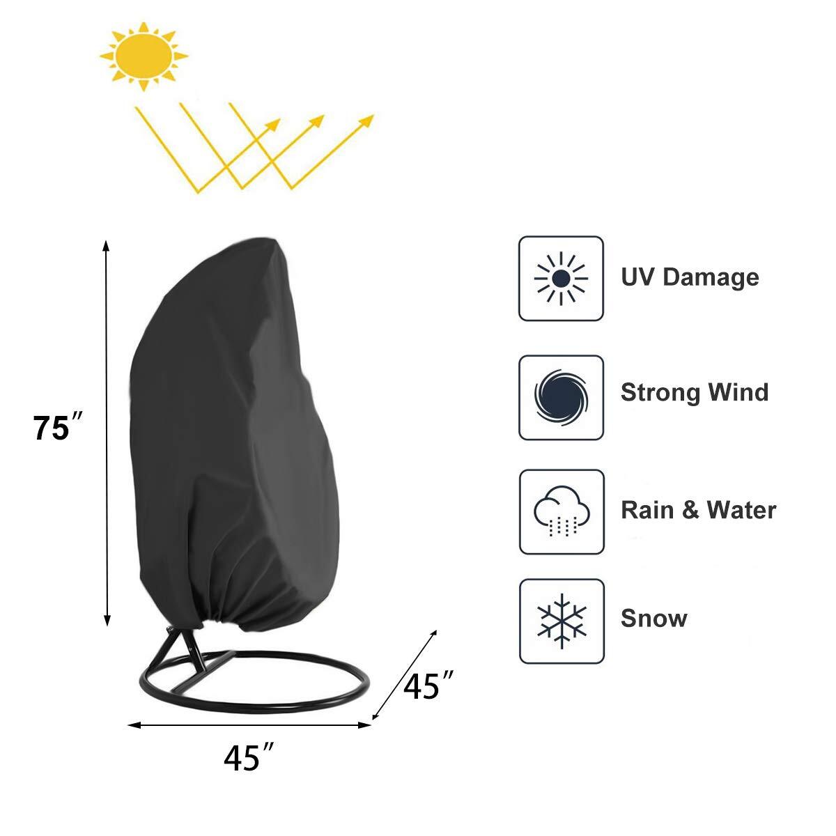 SUGIFT Egg Chair Cover Waterproof Swing Chair Cover with Zipper Patio Hanging Chair Cover 75 x 45 inches