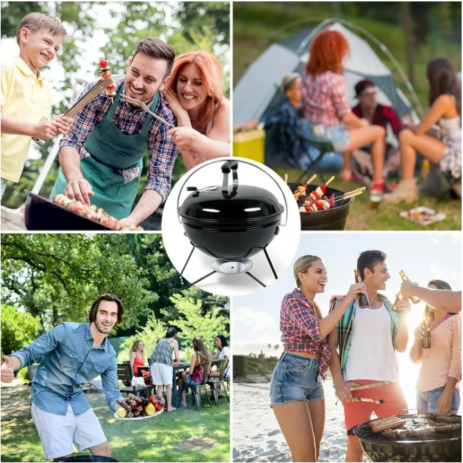 SUGIFT 14in Steel Portable Charcoal Grill, for Backyard Camping, Black