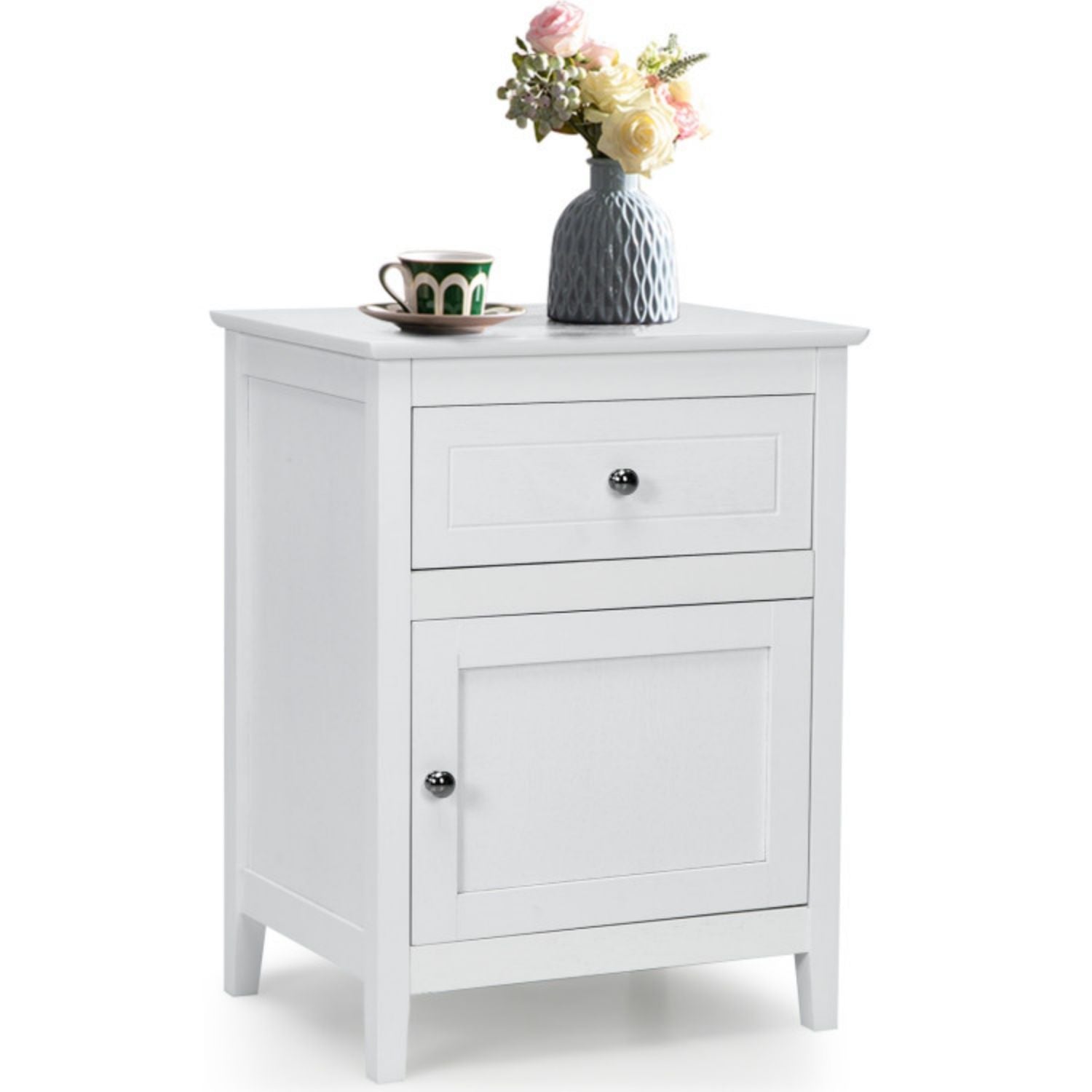 SUGIFT 2-Tier Accent Table with Spacious Tabletop-White