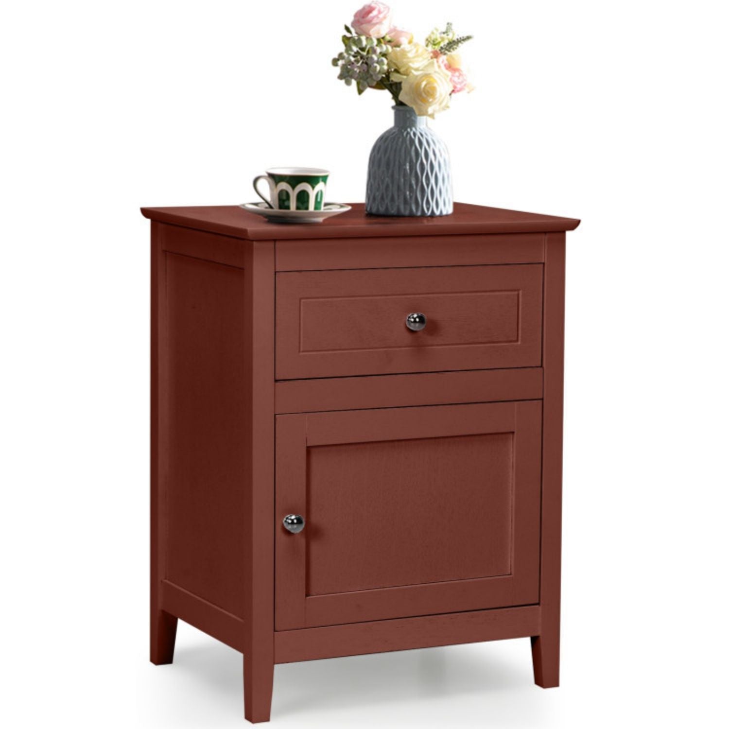 SUGIFT 2-Tier Accent Table with Spacious Tabletop-Cherry