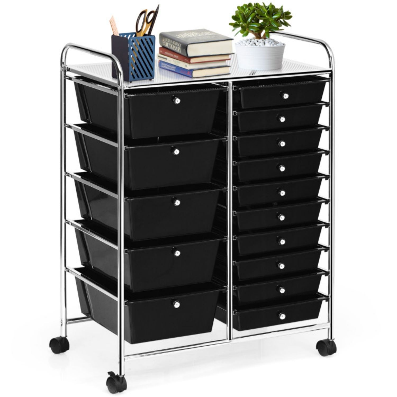 SUGIFT 15-Drawer Utility Rolling Organizer Cart Multi-Use Storage-Black