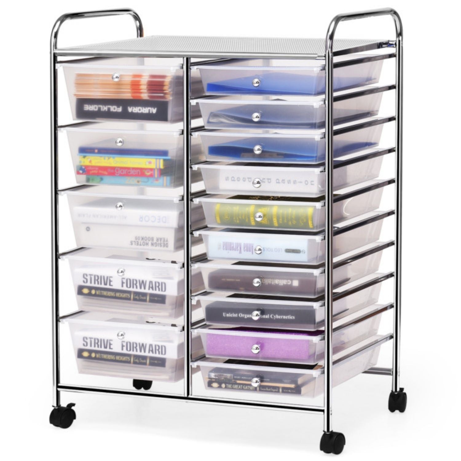 SUGIFT 15 Drawers Rolling Storage Cart Organizer-clear