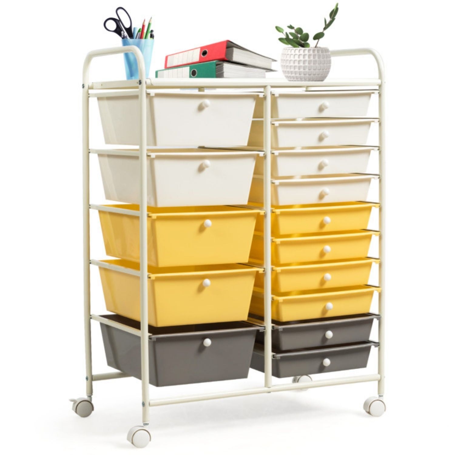 SUGIFT 15-Drawer Storage Rolling Organizer Cart-Yellow