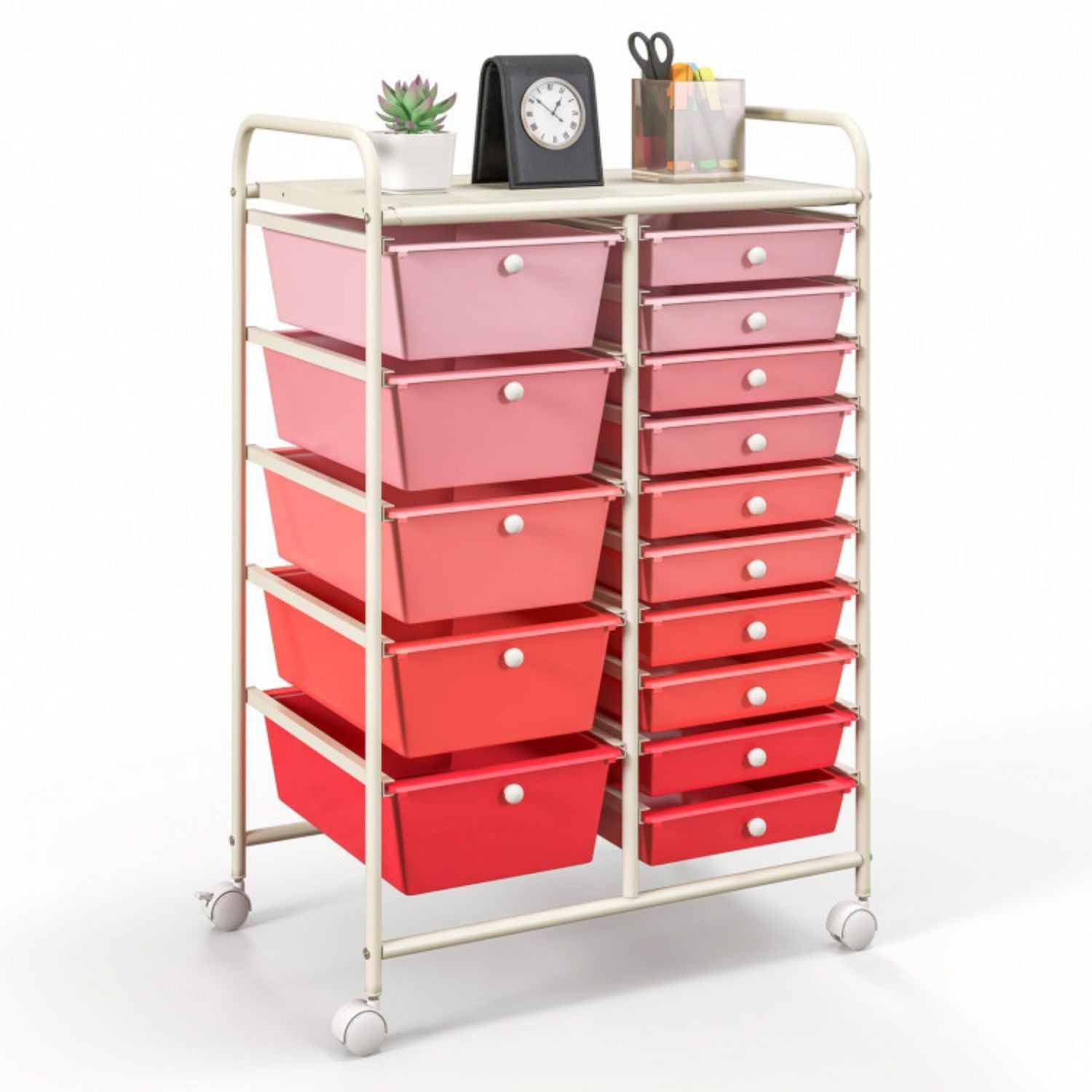 SUGIFT 15-Drawer Utility Rolling Organizer Cart Multi-Use Storage-Pink