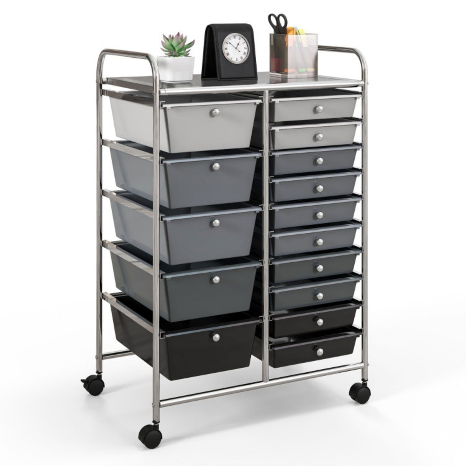 SUGIFT 15-Drawer Utility Rolling Organizer Cart Multi-Use Storage-Black & Gray