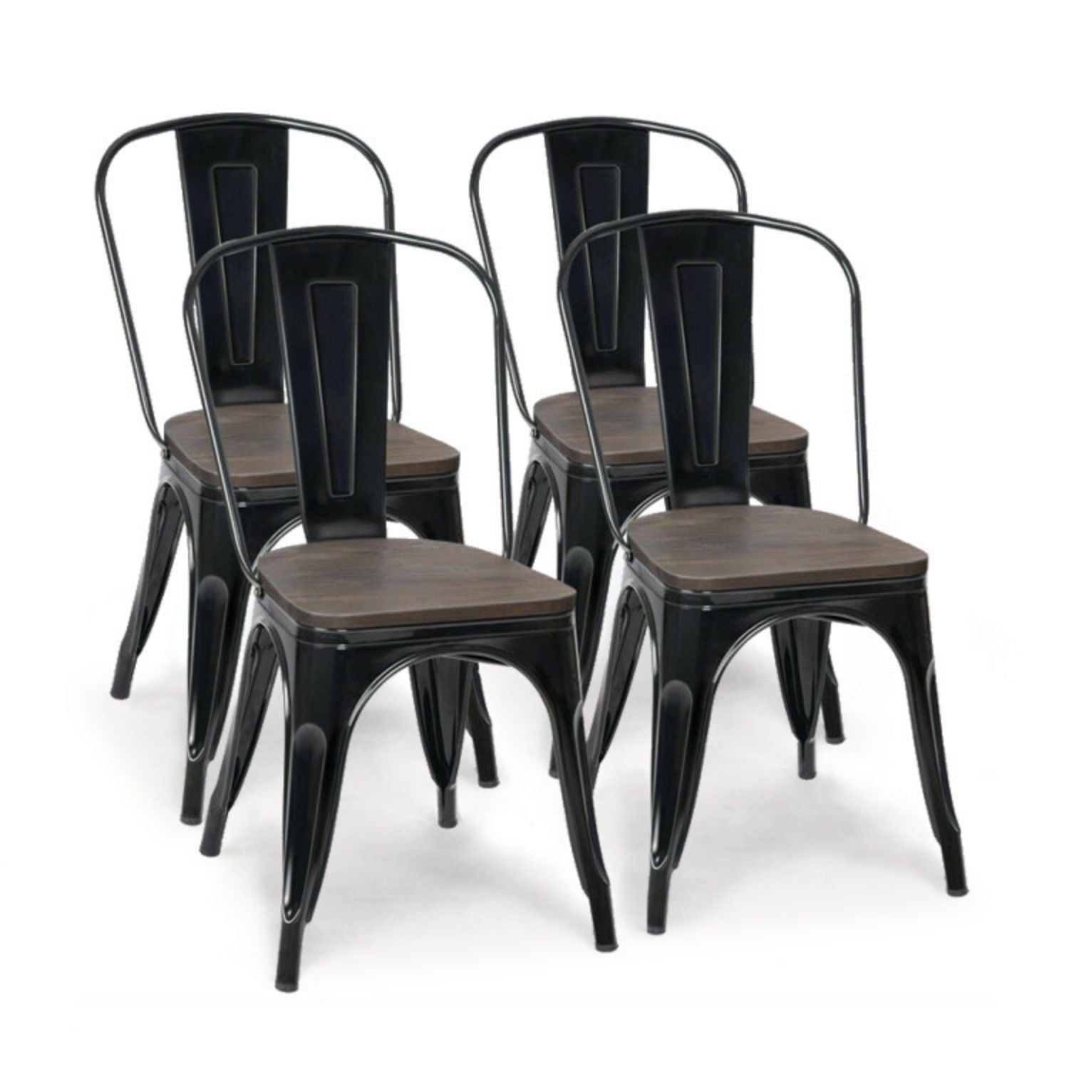 SUGIFT 18 Inch Height Set of 4 Stackable Style Metal Wood Dining Chair-Black