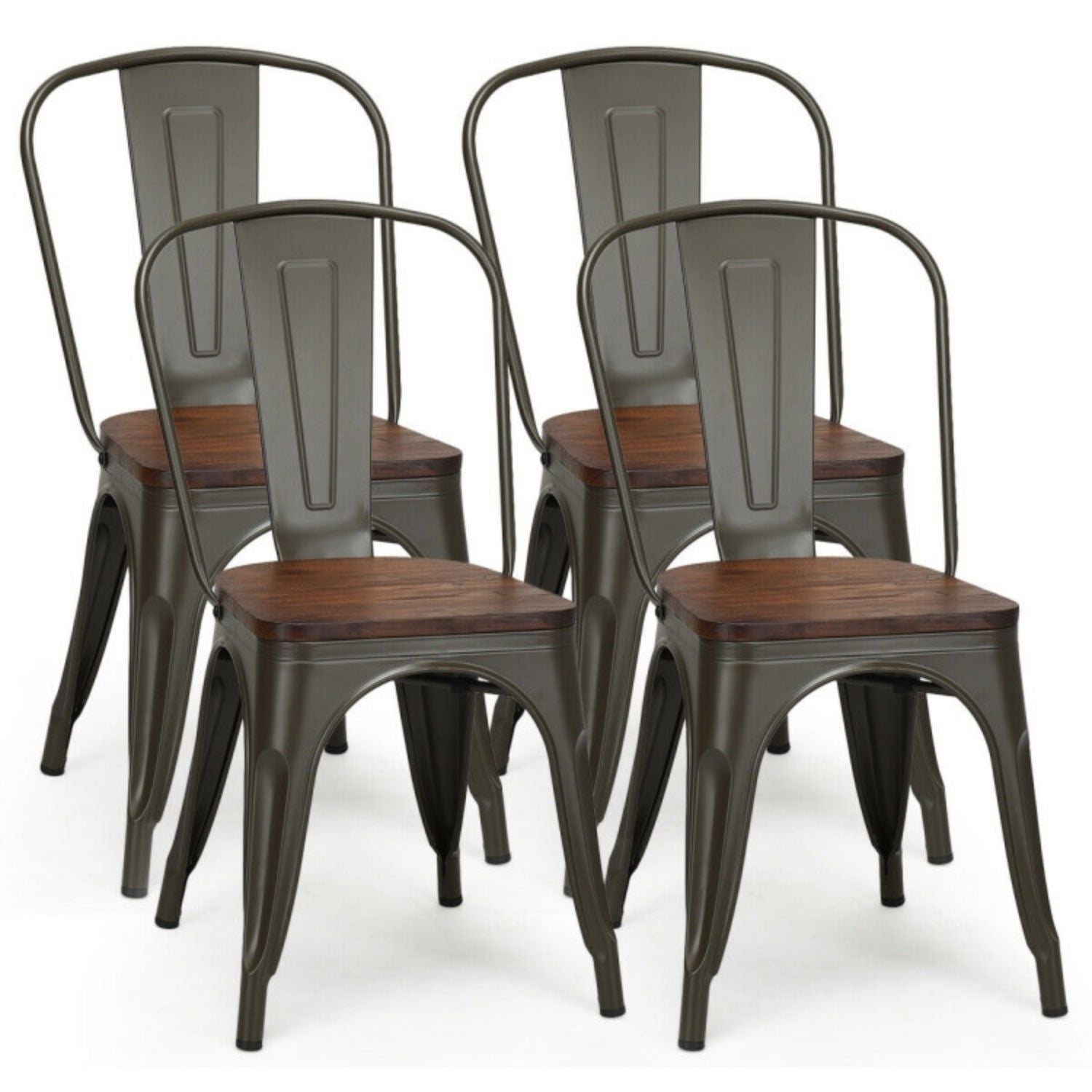 SUGIFT 18 Inch Height Set of 4 Stackable Style Metal Wood Dining Chair-Dark Green