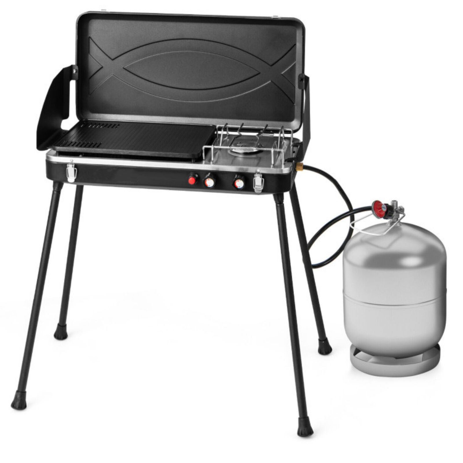 SUGIFT 2-in-1 Gas Camping Grill and Stove with Detachable Legs-Black