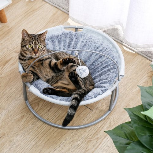 SUGIFT 17.7 Inch Cat Bed Cat Hammock Soft Plush with Dangling Ball for Cats and Small Dogs Gray