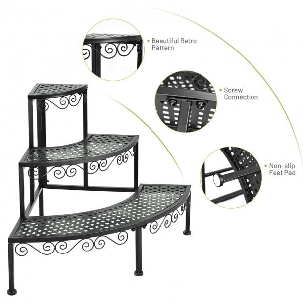 SUGIFT 3-Tier Corner Storage Metal Flower Ladder Plant Stand