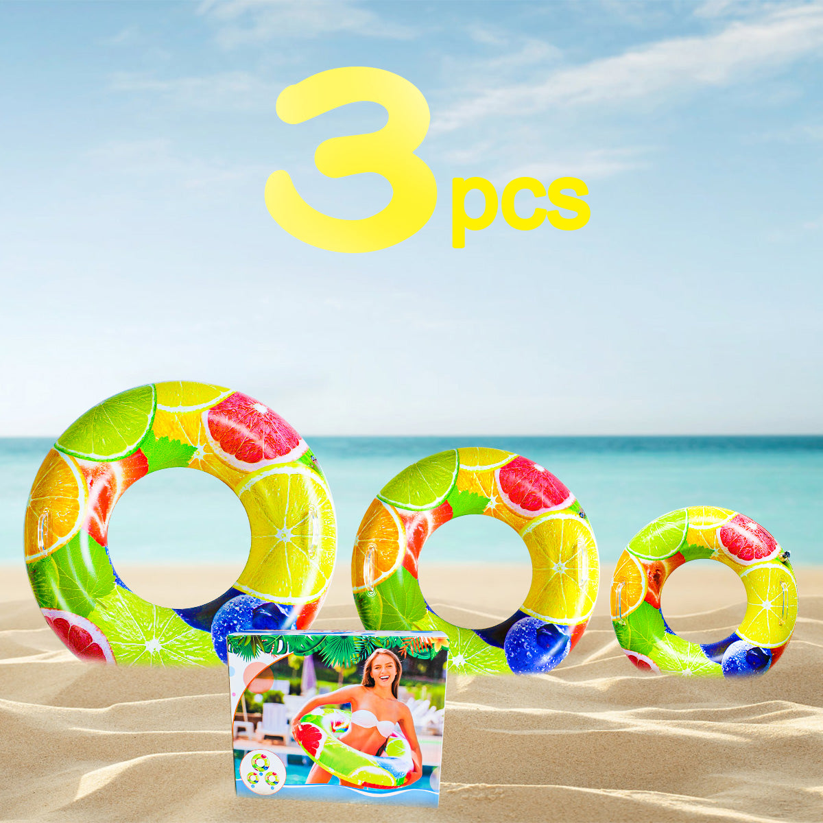 SUGIFT Inflatable Fruit Pool Floats Swimming Rings Inflatable Tubes Fun Water Toys for Kids Adults Beach Outdoor Party Supplies