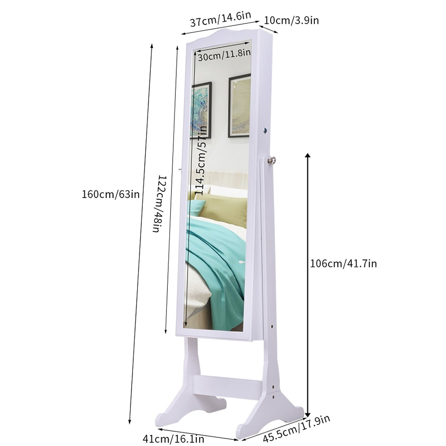 SUGIFT Full-Length Mirror PVC Wood Grain Makeup Mirror Jewelry Mirror Cabinet White