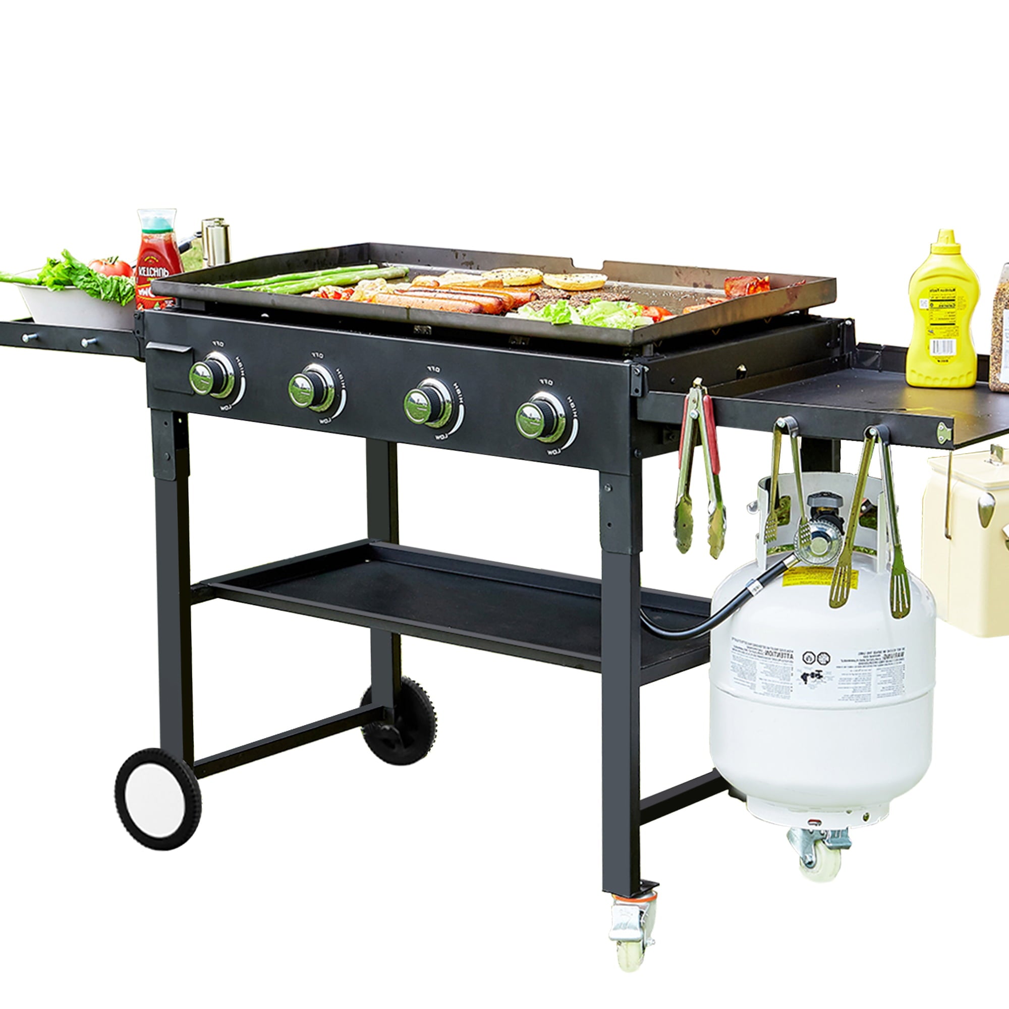 Black 4-Burner Outdoor Foldable Propane Gas Grill with Wheels