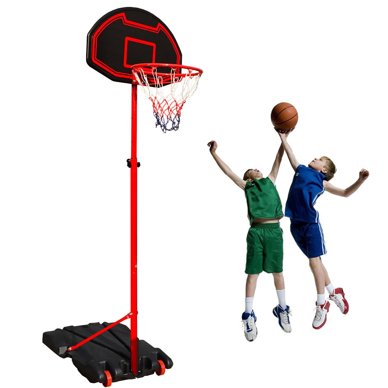 29 in. Kids Portable Adjustable Basketball Goals Basketball Hoop Stand in Black